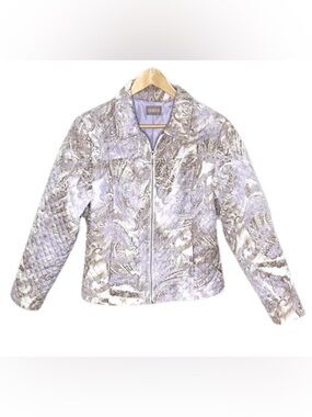 Chico’s | Purple/Grey/White Watercolor Paisley Zip-Up Quilted Jacket with Collar